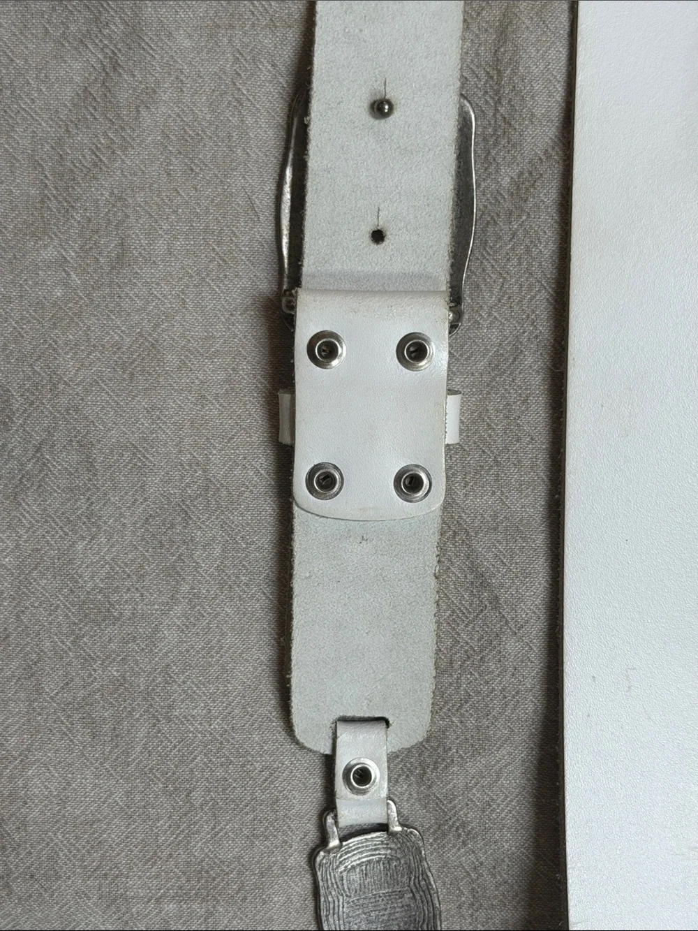 Lorena Antoniazzi White Leather Belt with Ornate Silver-Tone Metal Panels